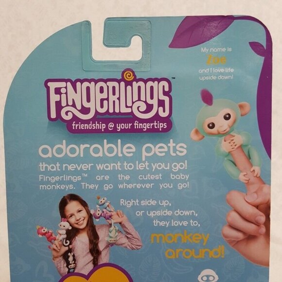 WowWee Fingerlings Interactive Baby Monkey Zoe Turquoise 2016 With Stand 5" NEW - Picture 6 of 8